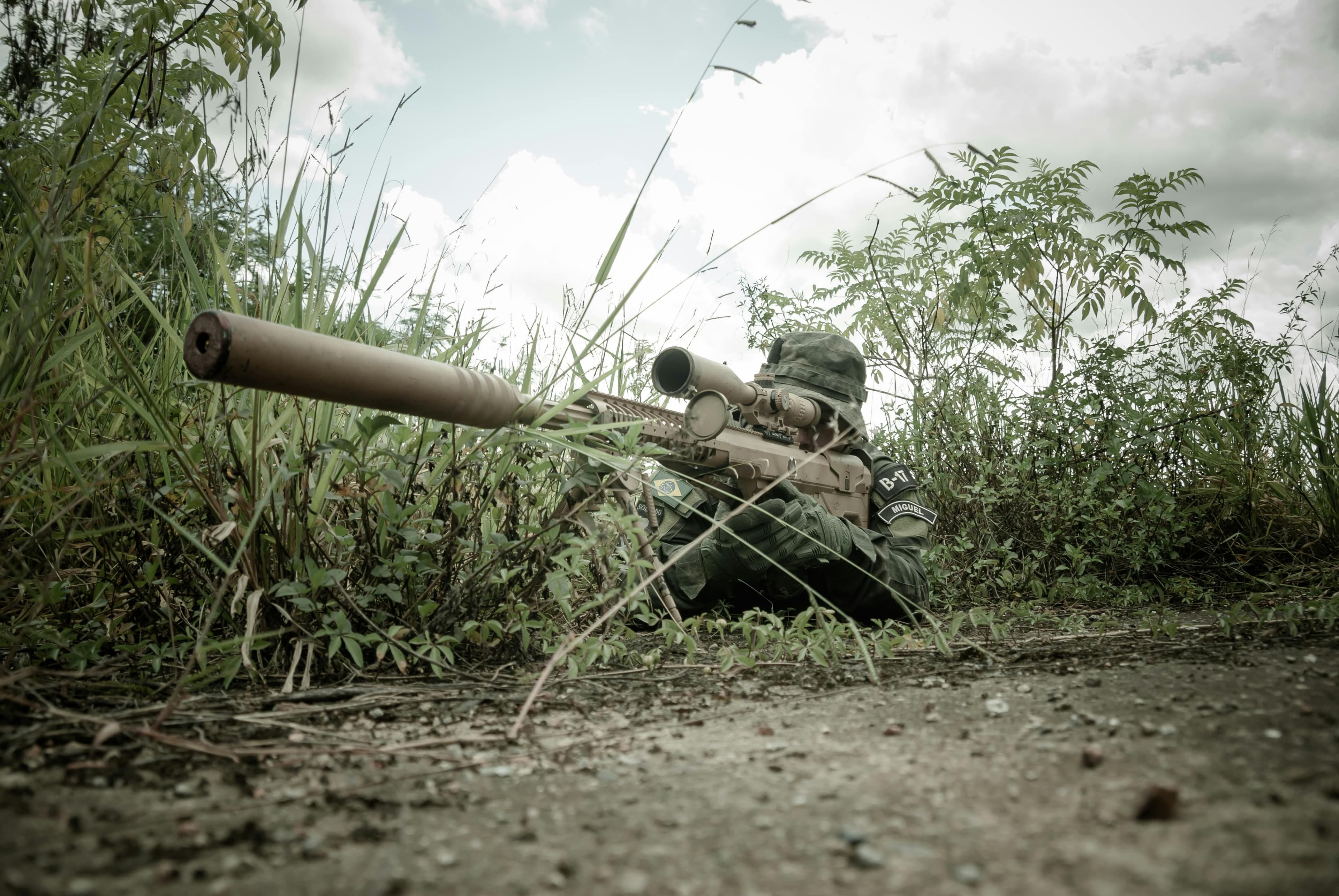 Tactical marksman with high-precision rifle